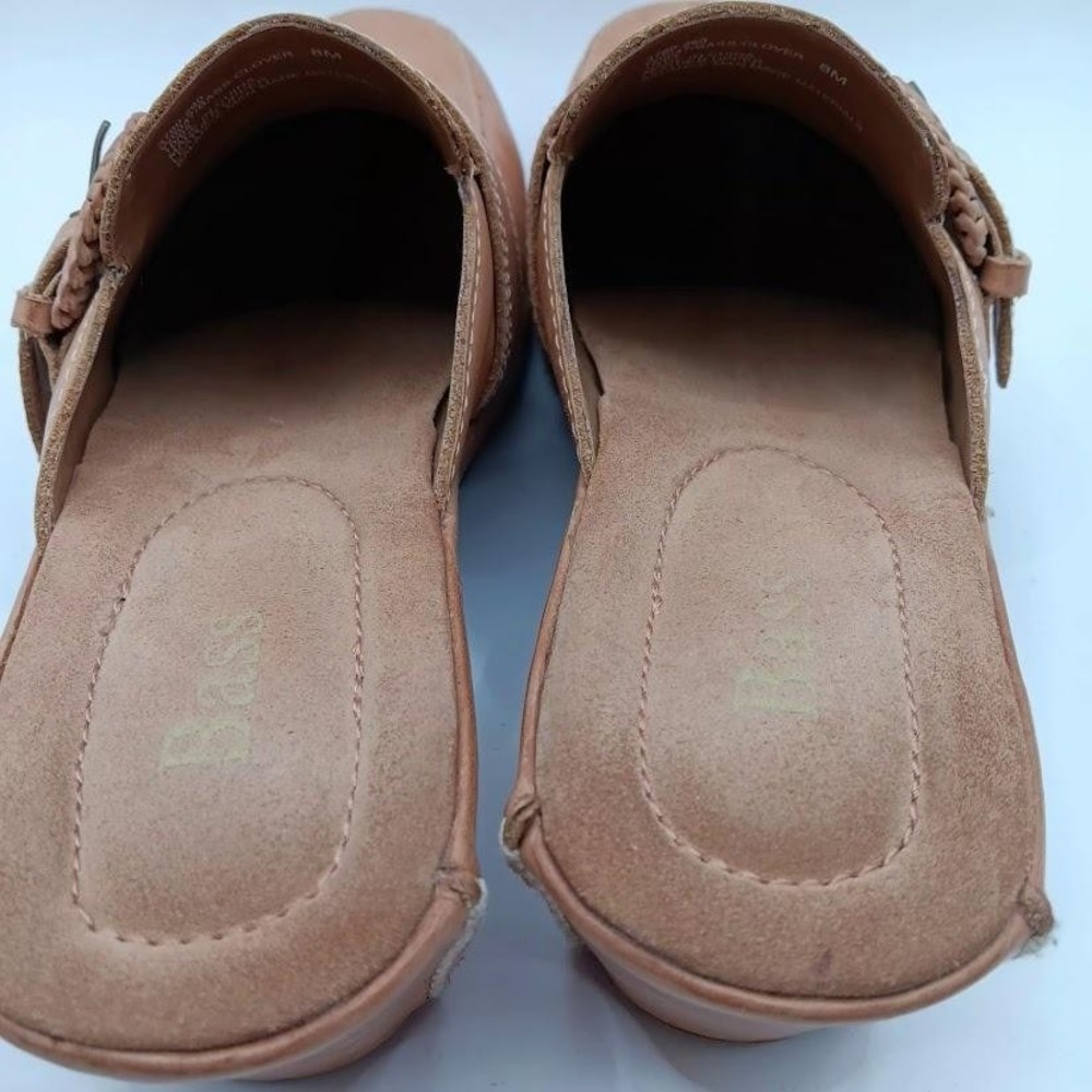 Bass Clover Shoes Womens Size 8M Tan Leather Slip On Clogs Heels Comfort Buckle - Picture 5 of 10